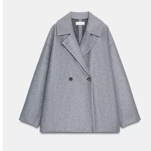 Zara Elegant Gray Double-Breasted Coat